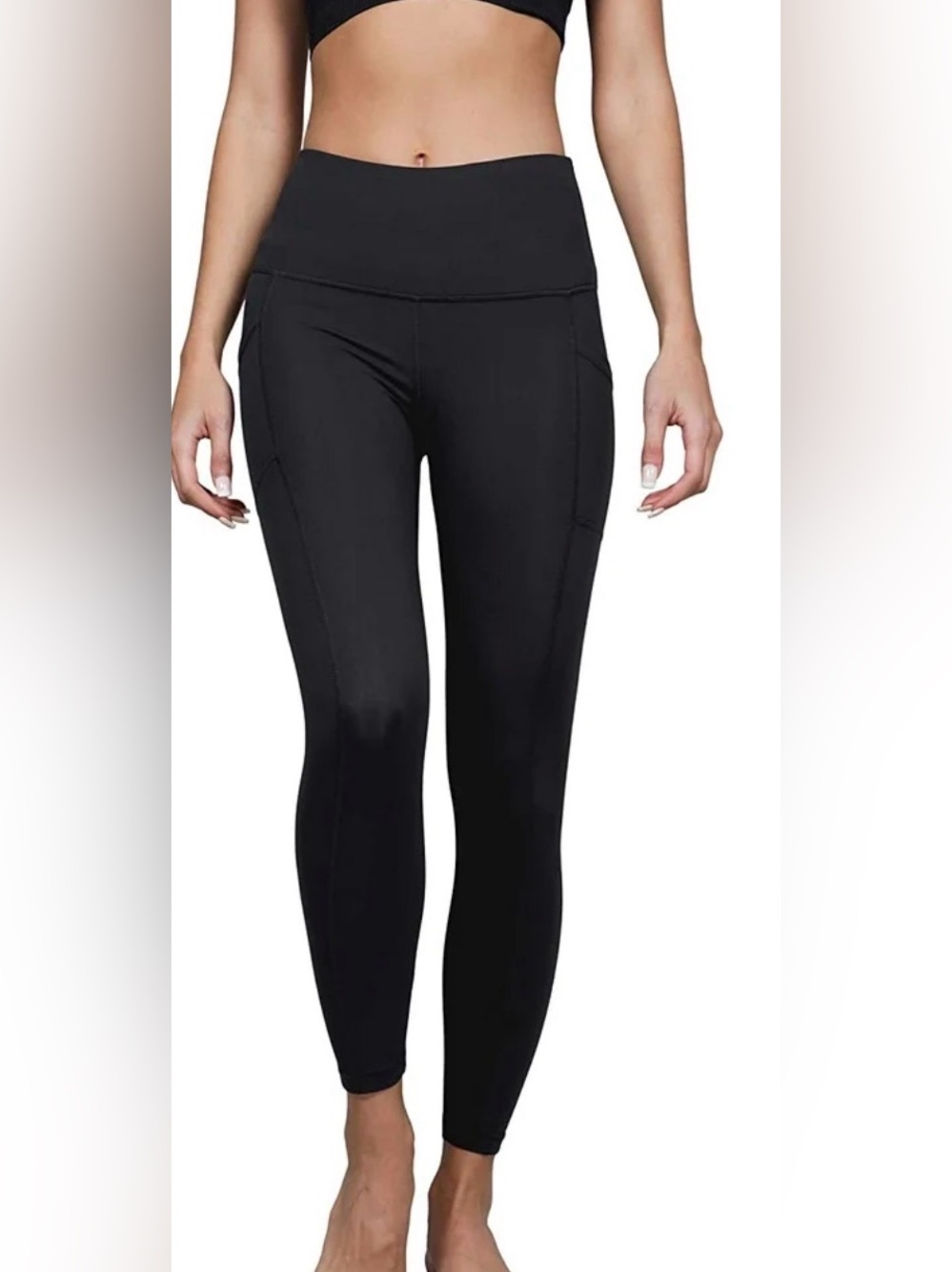 Yogalicious Black High-Waist Leggings. Mesh Side Pockets. Women size L